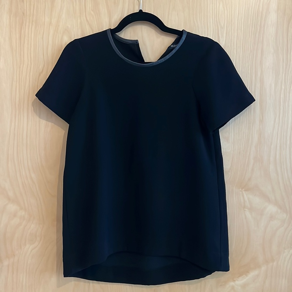 Madewell Black Top w/Leather Trim